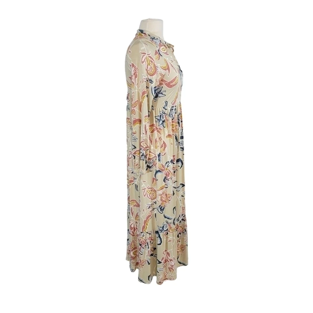Rachel Pally Tropical Floral Print Beige Jersey Knit Maxi Dress